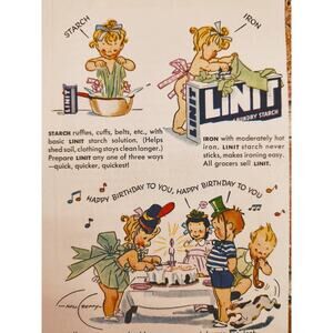 1944 Linit Laundry Starch Cartoon Girl Doing Laundry in Wash Tub - Vtg‎ Print Ad